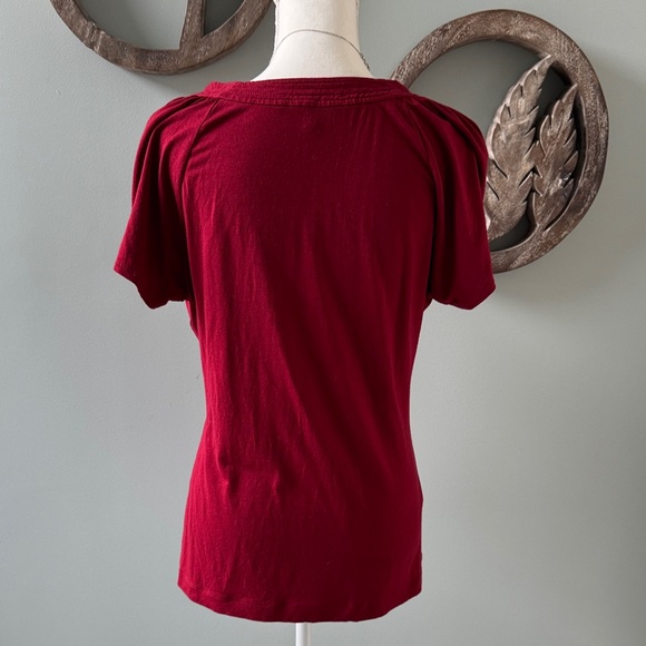 BCBGMaxAzria Deep Red V-Neck Short Sleeve Top - Picture 5 of 7
